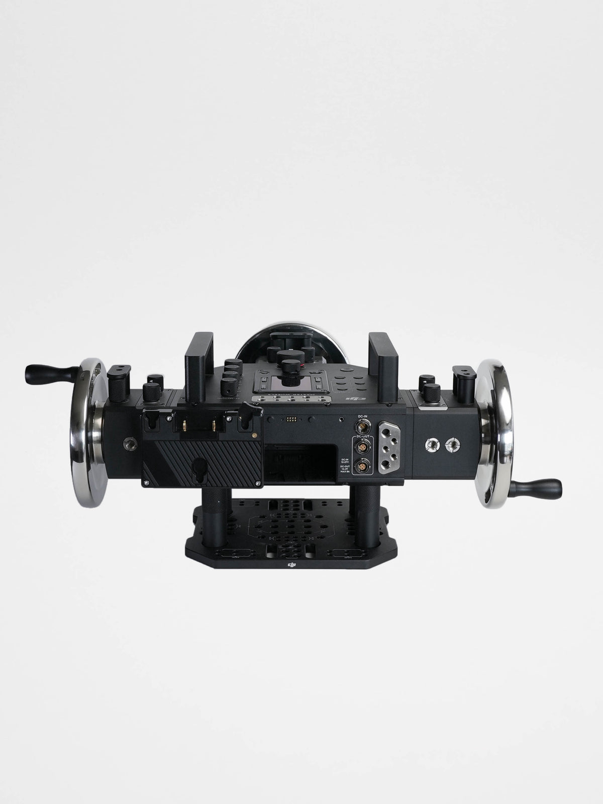 Rear View of DJI masterwheels showing a battery mount for gold mount