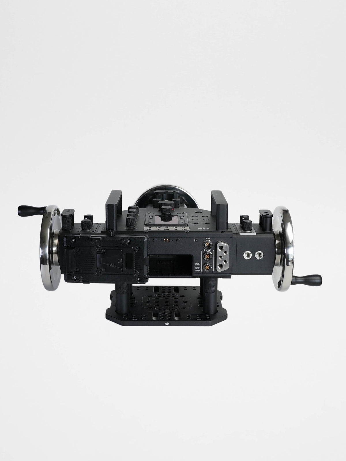 DJI Master Wheels with a V lock battery Plate mounted to it